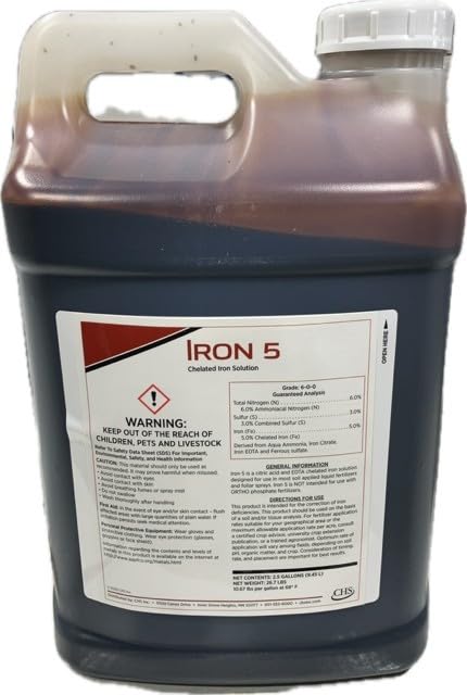 Chelated Iron Liquid Fertilizer Solution Concentrate, Iron 5, 2.5 Gallon, Nitrogen, Sulphur, Iron for Lawn, Turf, Garden, Plants|B0F5Y852TN