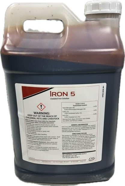 Chelated Iron Liquid Fertilizer Solution Concentrate, Iron 5, 2.5 Gallon, Nitrogen, Sulphur, Iron for Lawn, Turf, Garden, Plants|B0F5Y852TN