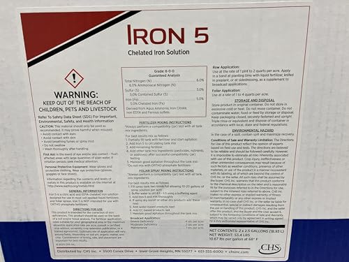 Chelated Iron Liquid Fertilizer Solution Concentrate, Iron 5, 2.5 Gallon, Nitrogen, Sulphur, Iron for Lawn, Turf, Garden, Plants|B0F5Y852TN